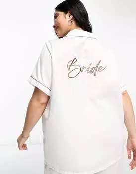 Свадебная атласная рубашка и брюки цвета слоновой кости с короткими рукавами Loungeable Curve