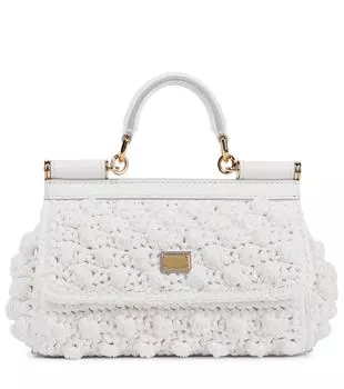 Свадебная сумка-тоут Sicily Small с кружевной отделкой Dolce&Gabbana, Bianco/Bianco