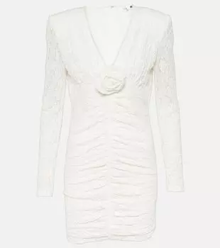 Свадебное мини-платье из кружева с цветочной аппликацией Rotate, бежевый