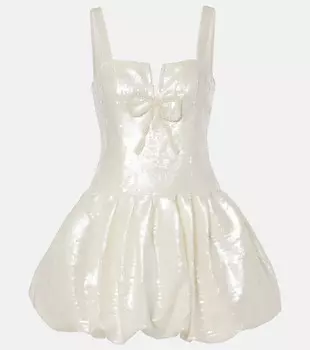 Свадебное мини-платье с бантом и пайетками Self-Portrait, кремовый