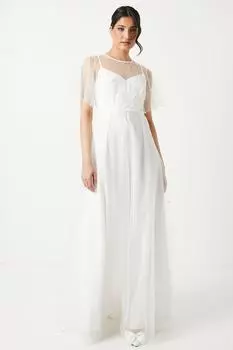 Свадебное платье из сетки с жемчугом Coast, белый