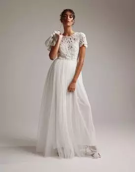 Свадебное платье макси с лифом и короткими рукавами ASOS Isabelle с пайетками и ажурной отделкой