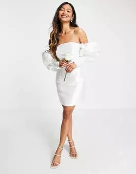 Свадебное платье мини с пышными рукавами и открытыми плечами ASOS EDITION