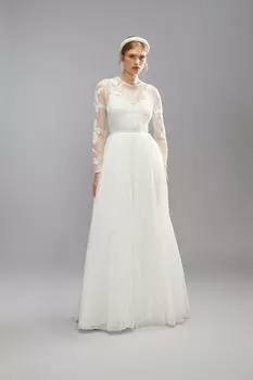 Свадебное платье премиум-класса с пышной юбкой и цветочной аппликацией Coast, белый