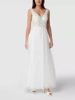 Свадебное платье с декоративными камнями и цветочным кружевом Mascara, кремовый