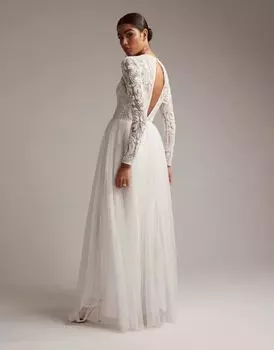 Свадебное платье с длинными рукавами и лифом, расшитым бисером, ASOS Elizabeth