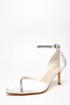 Свадебные атласные туфли-лодочки со стразами и асимметричным каблуком QUIZ Clothing