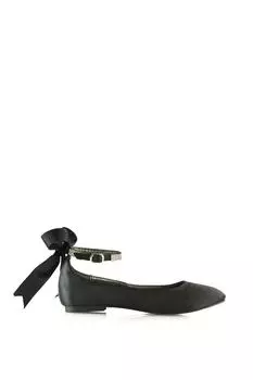 Свадебные балетки на плоской подошве с бантиком и стразами и ремешками «Пенелопа», свадебные туфли XY London, черный