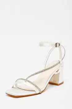 Свадебные белые атласные босоножки со стразами на блочном каблуке QUIZ Clothing
