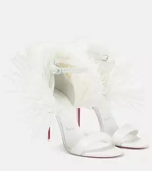 Свадебные босоножки Loubigirl 100 из кожи с отделкой из рафии Christian Louboutin, Bianco/ Lin Bianco