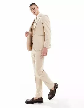 Свадебные брюки узкого кроя ASOS DESIGN из микротекстуры верблюжьего цвета