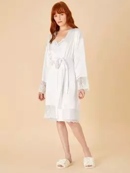 Свадебный атласный халат Monsoon с кружевной отделкой, цвет слоновой кости