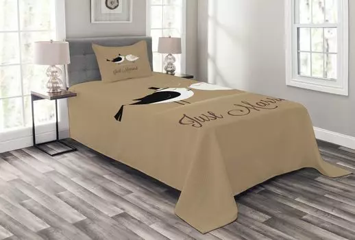 Свадебный комплект покрывала ABAKUHAUS, Just Married Birds Kiss, комплект с моющимися наволочками, для односпальных кроватей 170 x 220 см, разноцветный