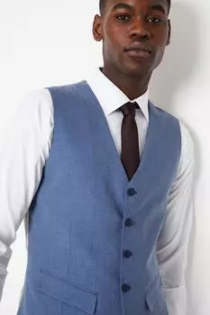 Свадебный жилет узкого кроя с острыми лацканами Burton, синий