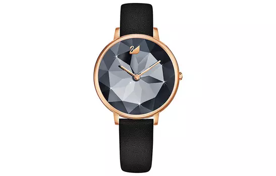 Swarovski Наручные часы Crystal Lake с кварцевым механизмом, кожаным ремешком и черным циферблатом. Женские часы