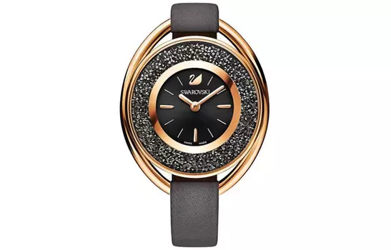 Swarovski Наручные часы с кварцевым механизмом, кожаным ремешком и черным циферблатом, женские часы 5230943
