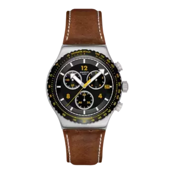 Swatch CANYON CHASER черные часы с кожаным ремешком, черный