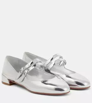 Sweet Jane блестящие кожаные балетки Mary Jane Christian Louboutin, Silver/ Lin Silver