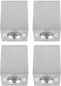 Sweet LED накладной точечный светильник для ванной комнаты квадратный GU10 алюминиевый IP44 потолочный точечный светильник накладного монтажа 4 шт., серебро