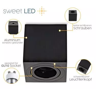 Sweet LED накладной точечный светильник квадратный черный накладной спот GU10 7W алюминиевый потолочный спот