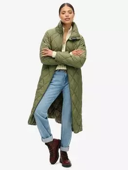 Сверхдлинная стеганая куртка на подкладке Superdry, цвет Chive Green