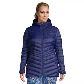 Сверхлегкая компактная пуховая куртка Lands' End Hood больших размеров, цвет Deep Sea Navy