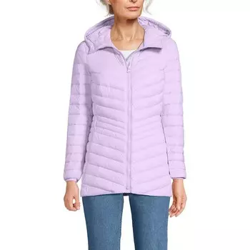 Сверхлегкая складная пуховая куртка Petite Lands' End Wanderweight с капюшоном, цвет Blushed Lilac
