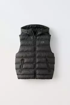 Сверхлегкий водоотталкивающий жилет с капюшоном ZARA, черный