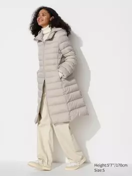 Сверхлегкое пуховое длинное пальто Uniqlo, бежевый