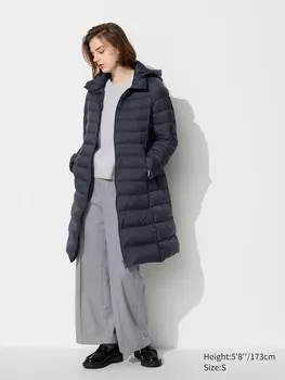 Сверхлегкое пуховое длинное пальто Uniqlo, серый