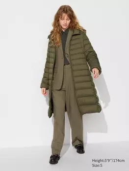 Сверхлегкое пуховое длинное пальто Uniqlo, зеленый