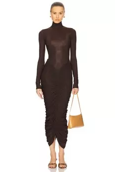 Сверхпрозрачное собранное платье Helsa, cocoa brown