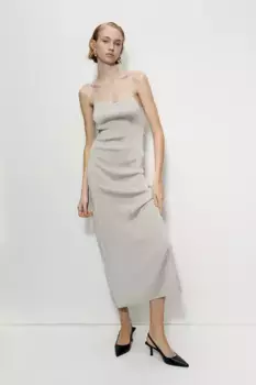 Сверкающее длинное платье тонкой вязки H&M, серый