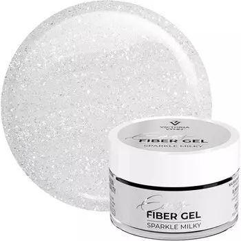 Сверкающий УФ/LED строительный гель Easy Fiber Gel для маникюра с блестками молочный 50 мл Victoria Vynn