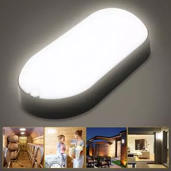 Свет для влажных помещений Светодиодный потолочный светильник 15 Вт IP54 Лампа для мастерской Водонепроницаемая лампа для погреба Jopassy, черный