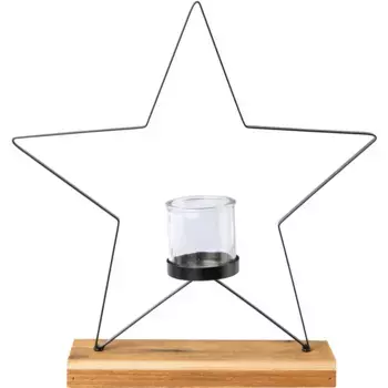 Светильник Creativ deco «Рождественские украшения» (1 шт.), на элегантной деревянной подставке, в форме звезды, высота ок. 41 см, черный