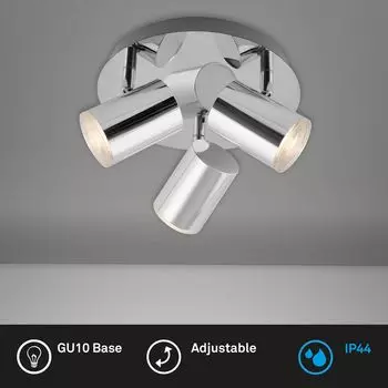 Светильник для ванной BRILONER LEUCHTEN BANYO, IP44, хром, металлопластик, вкл., 3x GU10, 11,2 см, серебро