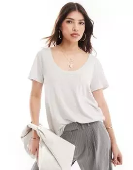 Светлая футболка с льняным эффектом ASOS DESIGN, круглым вырезом и карманом