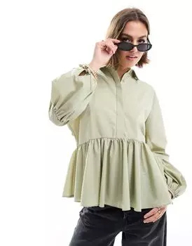 Светлая хаки-рубашка с баской с заниженной талией ASOS DESIGN