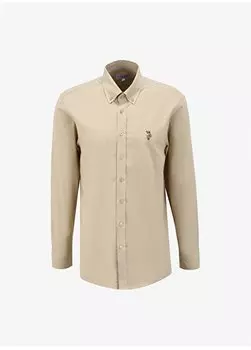 Светлая мужская рубашка цвета хаки с воротником на пуговицах стандартного кроя ENZOGL024Y U.S. Polo Assn., светлый хаки