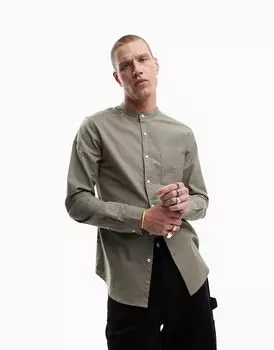 Светлая оксфордская рубашка узкого кроя с воротником-стойкой ASOS DESIGN