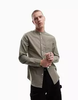 Светлая оксфордская рубашка узкого кроя с воротником-стойкой ASOS DESIGN