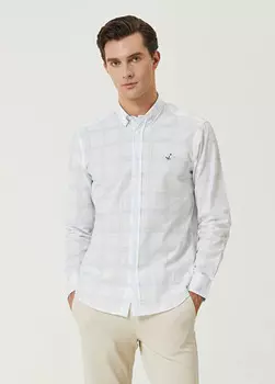 Светлая рубашка комфортного кроя с квадратным принтом Beymen Club, синий