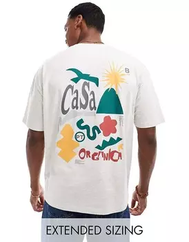 Светло-бежевая оверсайз-футболка с принтом на спине ASOS DESIGN
