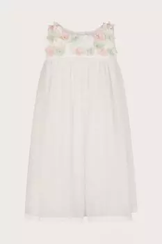 Светло-бежевое детское платье Fiona с объемными цветами Monsoon