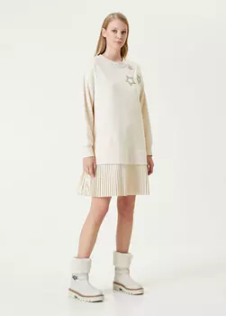 Светло-бежевое кожаное платье-мини-джерси с юбкой Beymen