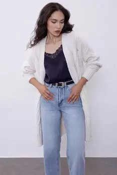 Светло-бежевый длинный плетеный кардиган оверсайз SWC4181AB Sherin