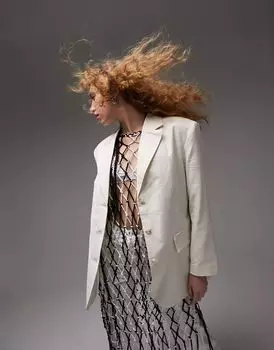 Светло-бежевый однобортный блейзер из смесового льна Topshop
