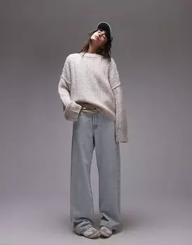 Светло-бежевый оверсайз-свитер с круглым вырезом в вертикальную полоску Topshop