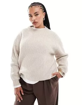 Светло-бежевый свитер в рубчик с круглым вырезом ASOS DESIGN Curve крупной вязки